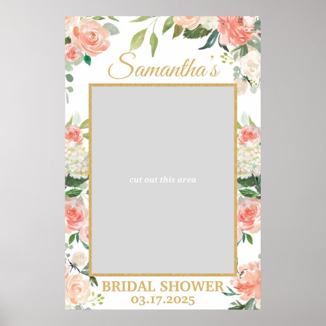 Peach Floral Boho Greenery Photo Prop Gold Poster (Front)