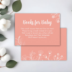 Peach Floral "Books for Baby" Baby Shower Enclosure Card