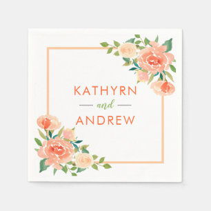 Peach Floral Border   Wedding Napkin