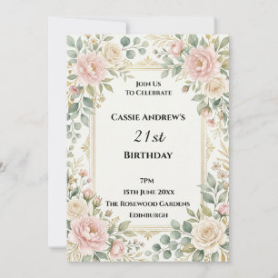 Peach Floral Botanical Wreath Birthday Invitation