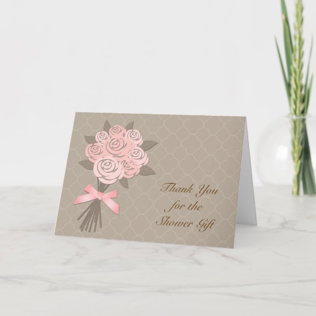 Peach Floral Bouquet Bridal Shower Thank You Card (Front)