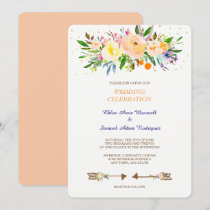 Peach Floral Bouquet Wedding Invitation