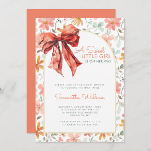 Peach Floral Bow Coquette Baby Shower  Invitation