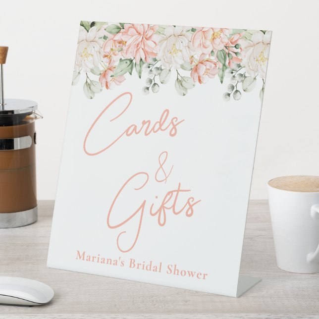 Peach Floral  Bridal Shower Cards & Gifts Pedestal Sign (In SItu)