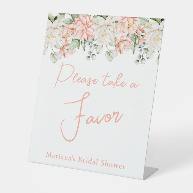Peach Floral Bridal Shower Favour Pedestal Sign (Front)
