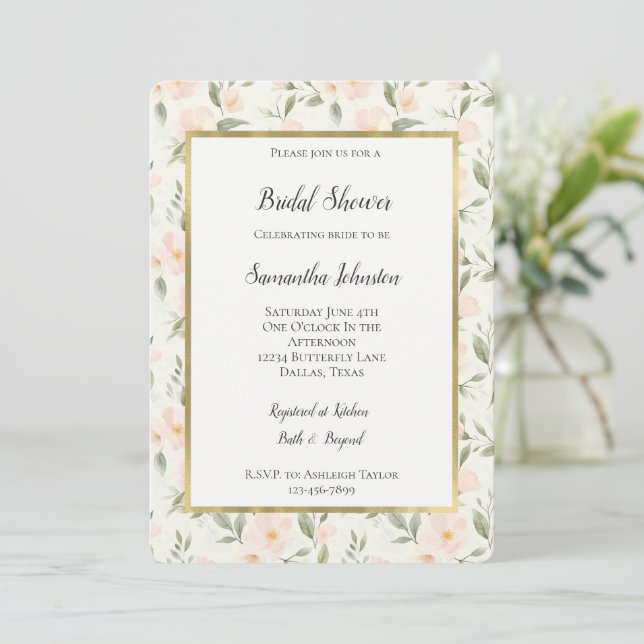 Peach Floral Bridal Shower   Invitation (Standing Front)