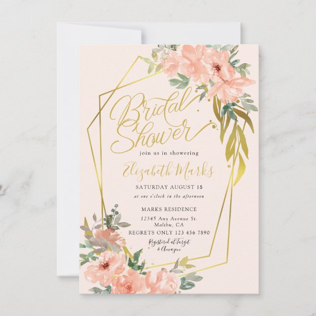  Peach Floral Bridal Shower  Invitation (Front)