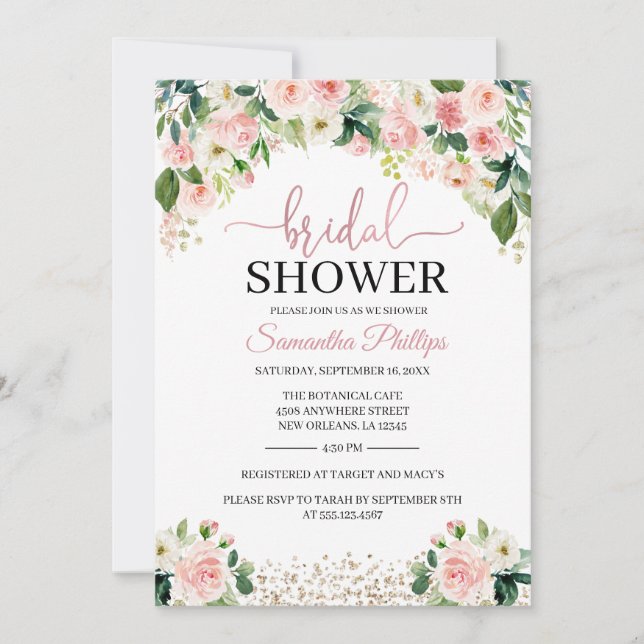 Peach Floral Bridal Shower Invitation (Front)