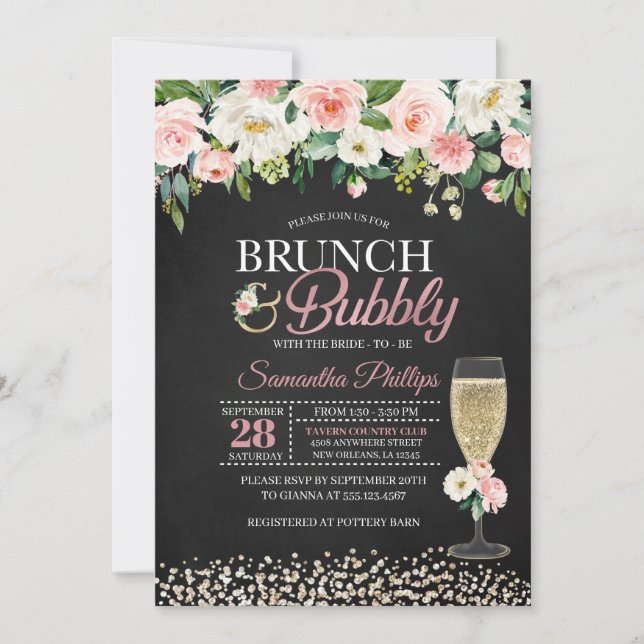 Peach Floral Bridal Shower Invitation - Dark (Front)