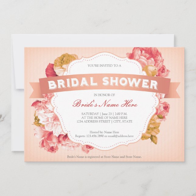 Peach Floral Bridal Shower Invite (Front)