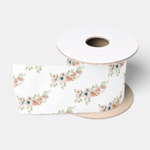 Peach Floral Bridal shower Satin Ribbon