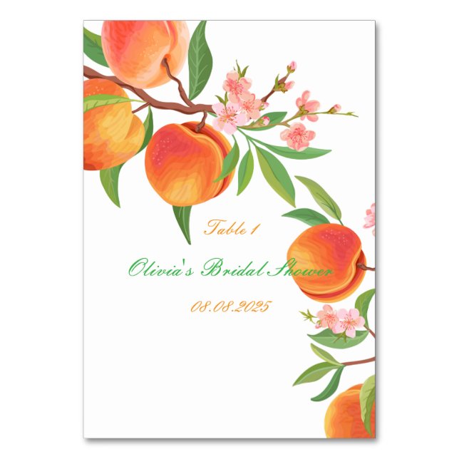 PEACH FLORAL BRIDAL SHOWER TABLE NUMBER (Front)