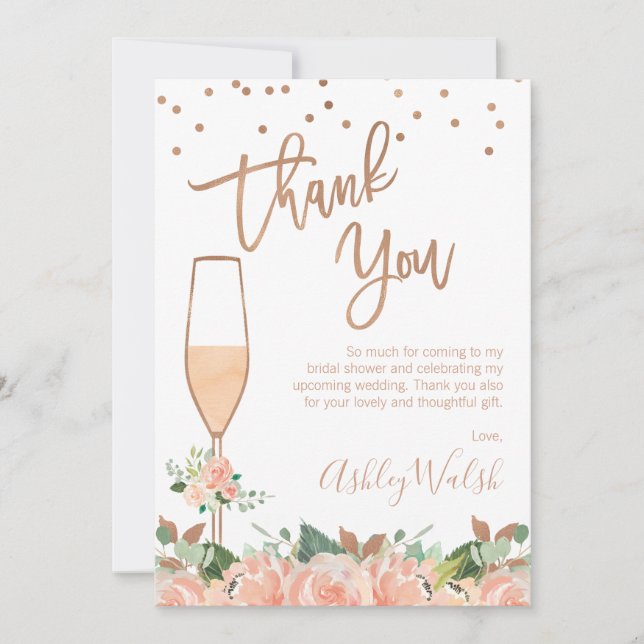 Peach Floral Bridal Shower Thank You Card (Front)