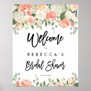 peach floral bridal shower welcome sign