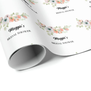 Peach Floral Bridal shower Wrapping Paper