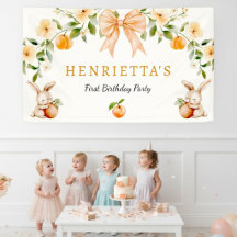 Peach Floral Bunny First Birthday Banner