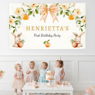 Peach Floral Bunny First Birthday Banner