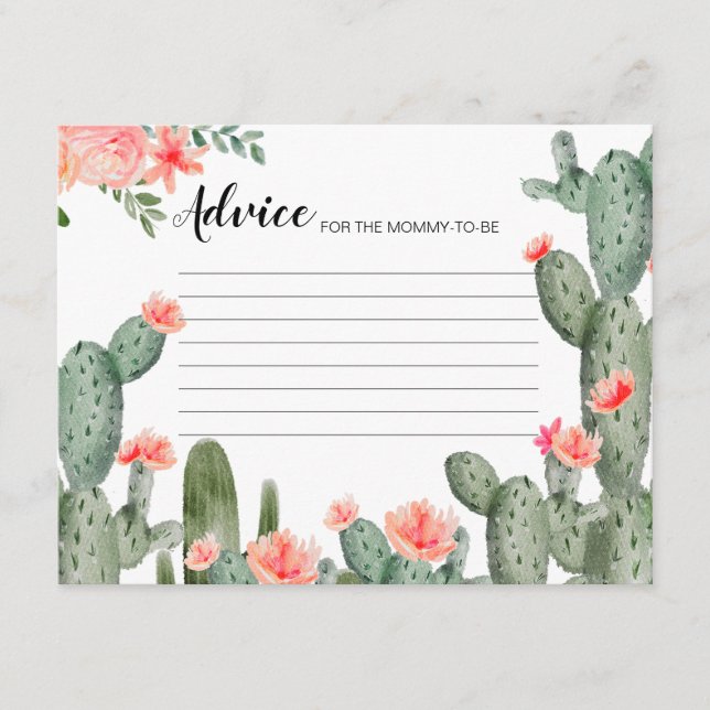 Peach Floral Cactus Modern Advice Card (Front)
