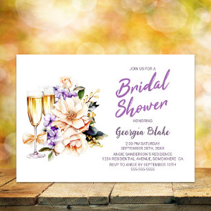 Peach Floral Champagne Bridal Shower Invitation
