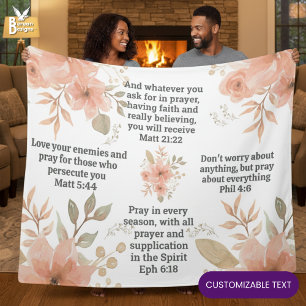 Peach Floral Christian PRAYER  Fleece Blanket