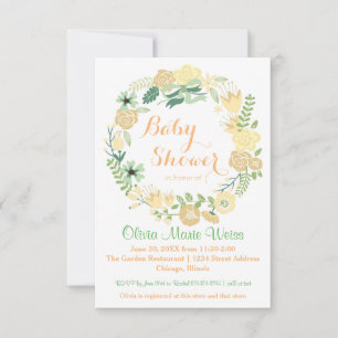 Peach Floral Circle Wreath- 3x5 Baby Shower Invite