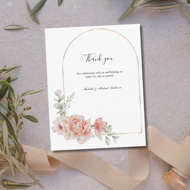 Peach Floral Classic Formal Wedding Thank you Card | Zazzle