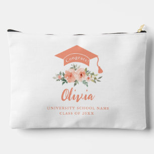 Peach Floral Congrats Graduation Accessory Pouch