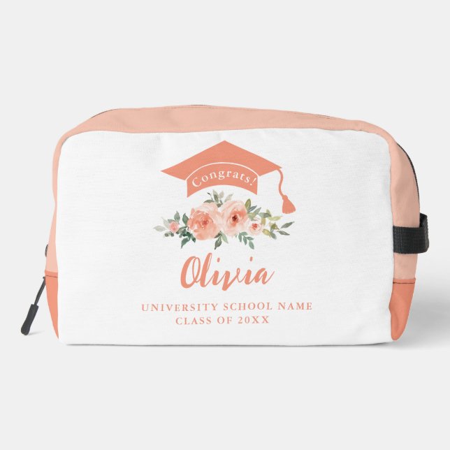 Peach Floral Congrats Graduation Dopp Kit (Back)