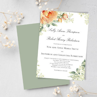 Peach Floral Corner Greenery Script Elegant Invitation