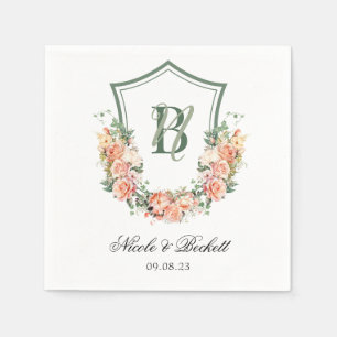 Peach Floral Crest Wedding Napkin
