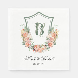 Peach Floral Crest Wedding Napkin