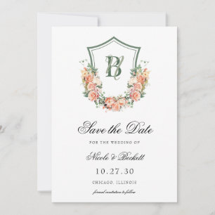 Peach Floral Crest Wedding Save The Date