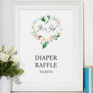Peach Floral Diaper Raffle Baby Shower  Poster