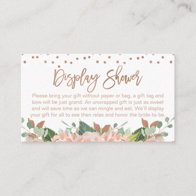 Peach Floral display shower bridal shower Enclosure Card (Front)