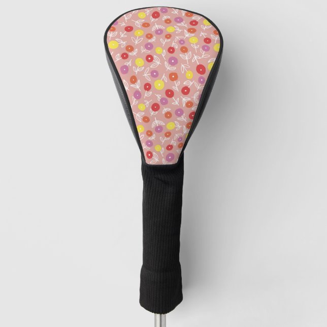 Peach Floral Ditsy Golf Head Cover (Front)