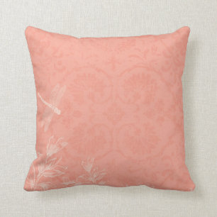 Peach Floral Dragonfly Cushion