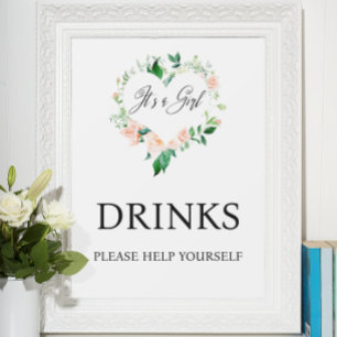 Peach Floral Drinks Baby Shower  Poster