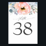 Peach Floral Dusty Blue Wedding Table Number Cards<br><div class="desc">Peach flowers wedding table number cards</div>