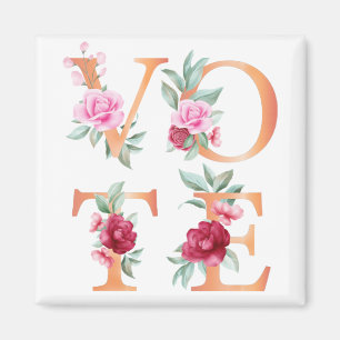 Peach Floral Elegant Feminine Go Vote Magnet