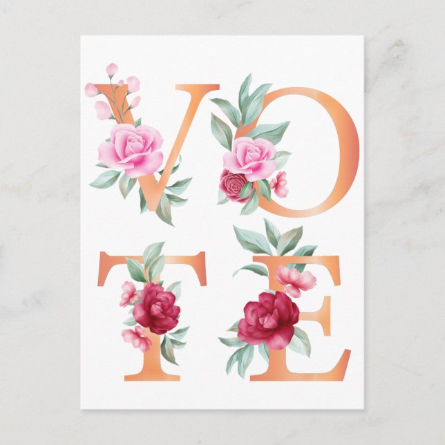 Peach Floral Elegant Feminine Go Vote Postcard (Front)
