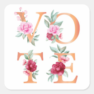 Peach Floral Elegant Feminine Go Vote Square Sticker