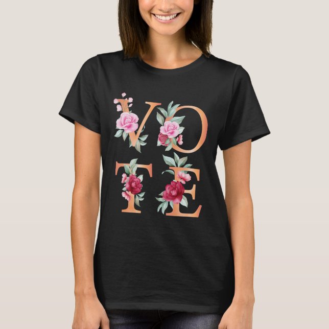Peach Floral Elegant Feminine Go Vote T-Shirt (Front)