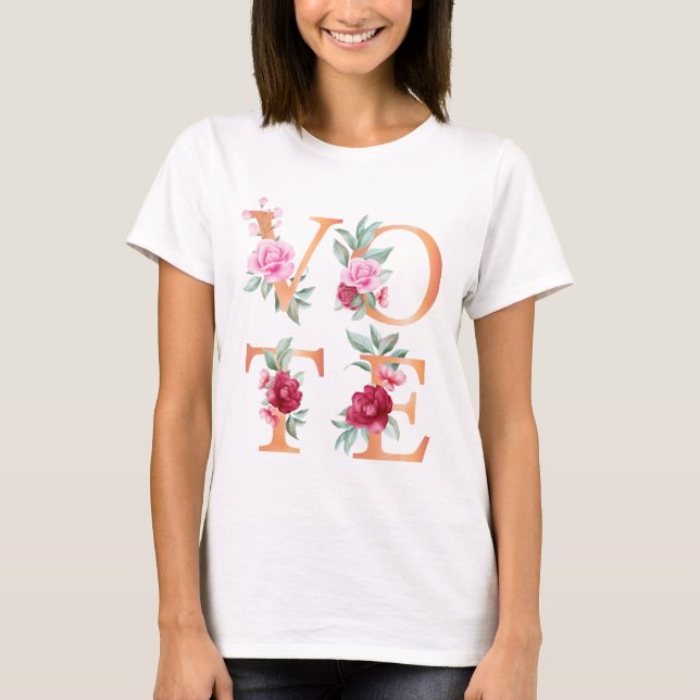 Peach Floral Elegant Feminine Go Vote T-Shirt (Front)