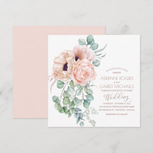 Peach Floral & Eucalyptus Greenery Wedding Invitation