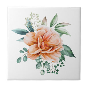 Peach Floral Eucalyptus Kitchen Bathroom Remodel  Tile