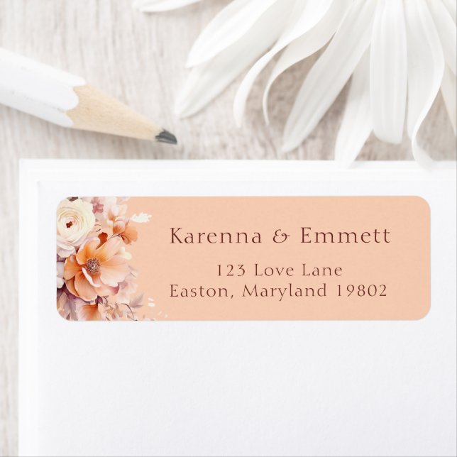 Peach Floral Fall Baby Shower Return Address (Insitu)