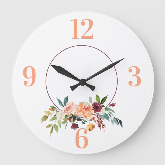 Peach Floral Frame  Acrylic Wall Clock (Front)