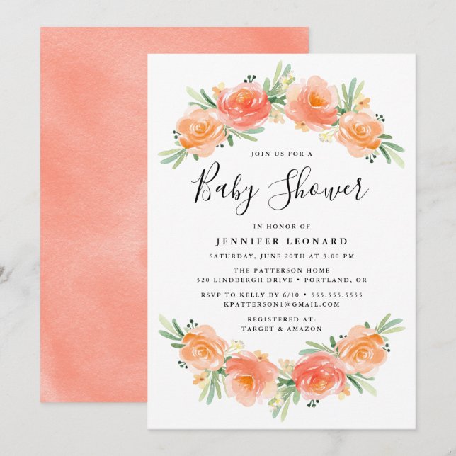 Peach Floral Garden | Baby Shower Invitation (Front/Back)