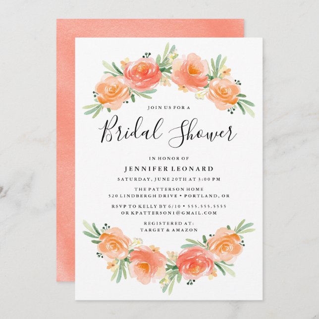 Peach Floral Garden | Bridal Shower Invitation (Front/Back)
