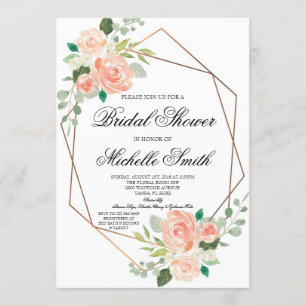 Peach Floral Geometric Bridal Shower Invitation